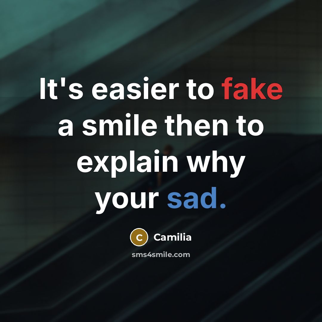“It's easier to fake a smile then to explain why your sad.” quote by Camilia
