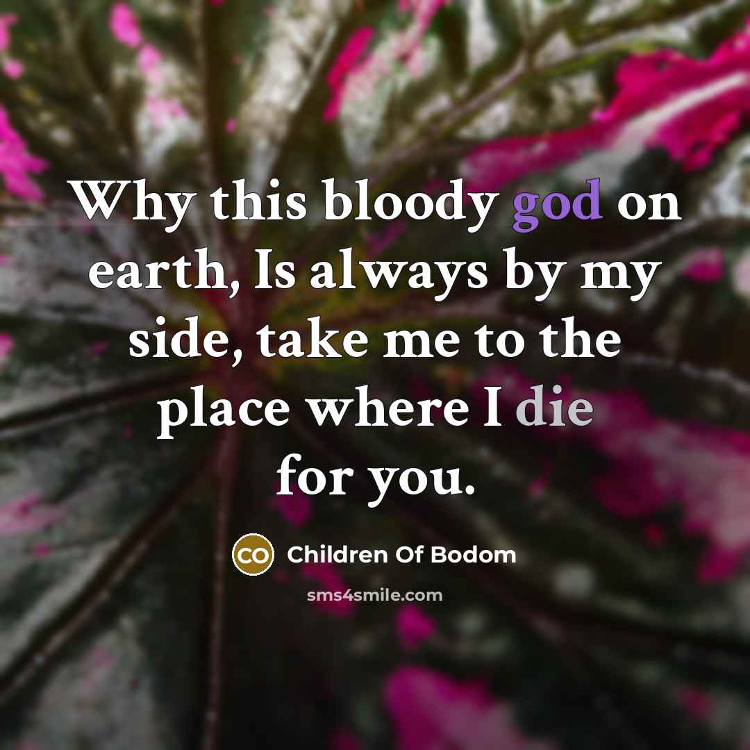 “Why this bloody god on earth, Is always by my side, take me to the place where I die for you.” quote by Children Of Bodom