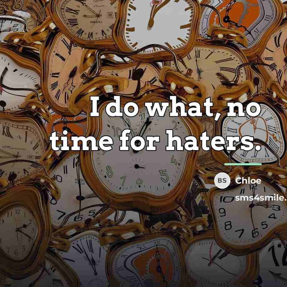 “I do what, no time for haters.…” quote by Chloe