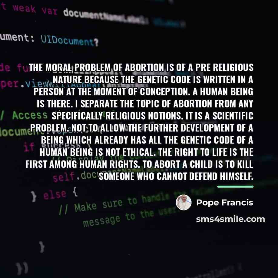 “The moral problem of abortion is of a pre religious…” quote by Pope Francis