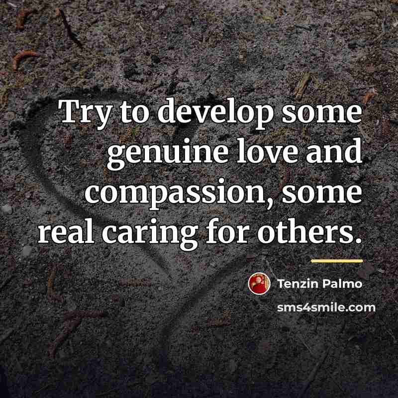 “Try to develop some genuine love and compassion, some real…” quote by Tenzin Palmo