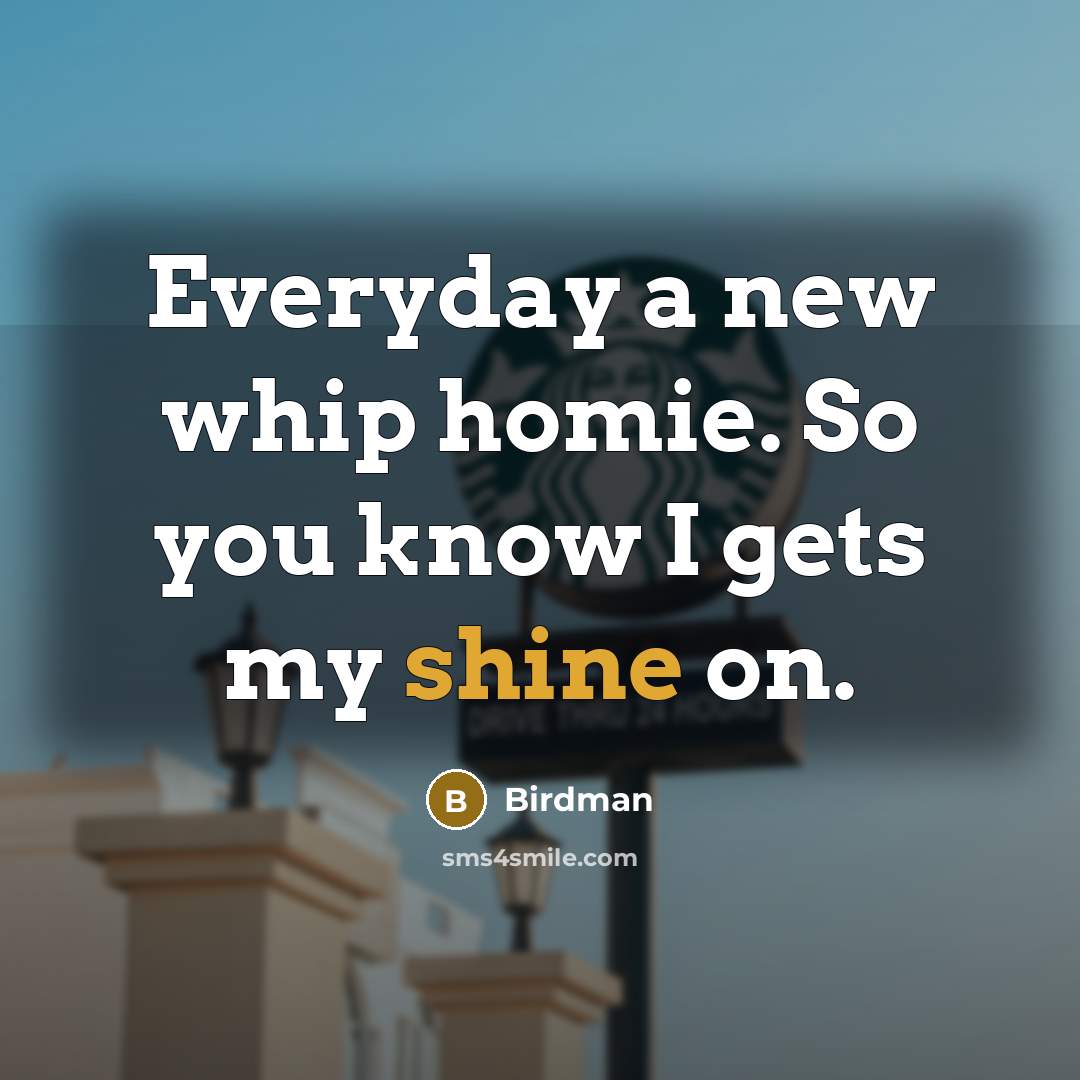 “Everyday a new whip homie. So you know I gets my shine on.” quote by Birdman