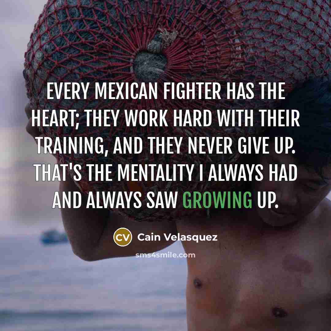 “Every Mexican fighter has the heart; they work hard with their training, and they never give up. That's the mentality I always had and always saw growing up.” quote by Cain Velasquez