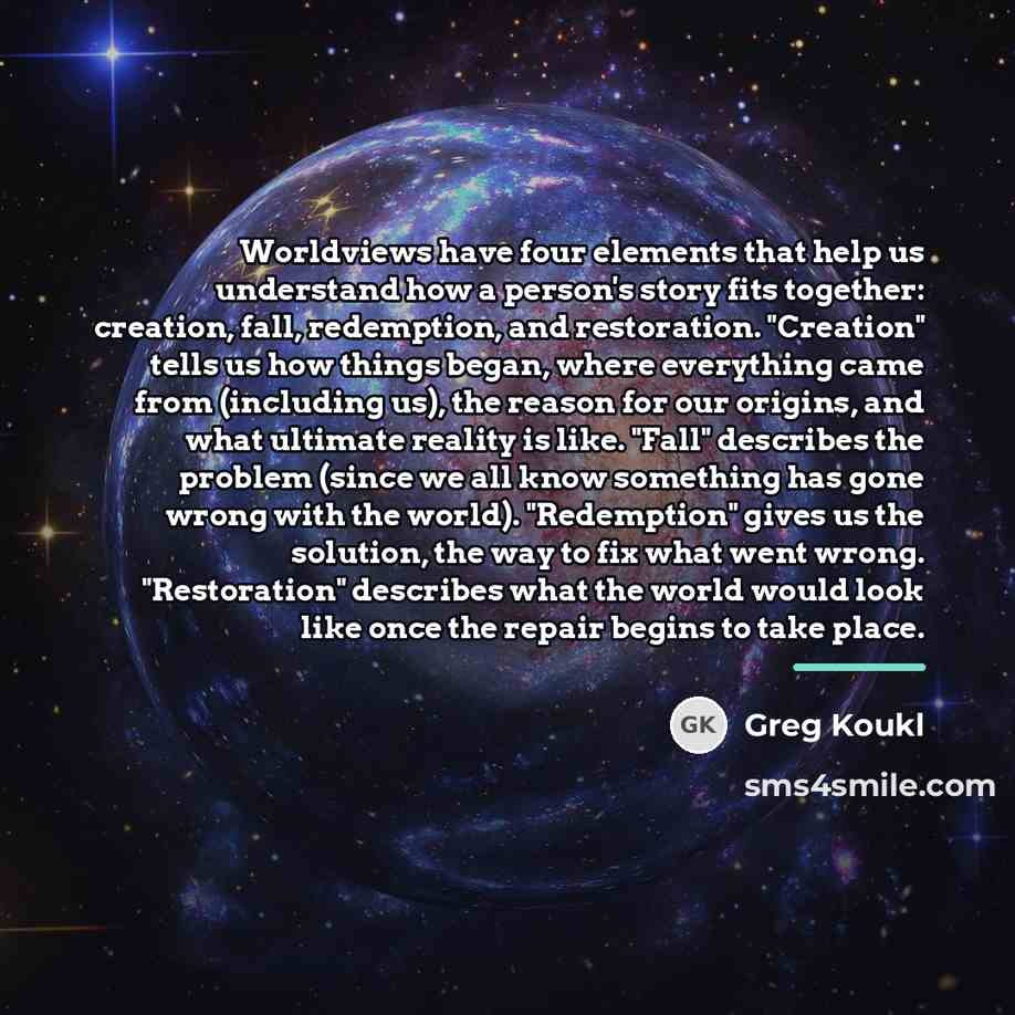 “Worldviews have four elements that help us understand how a…” quote by Greg Koukl
