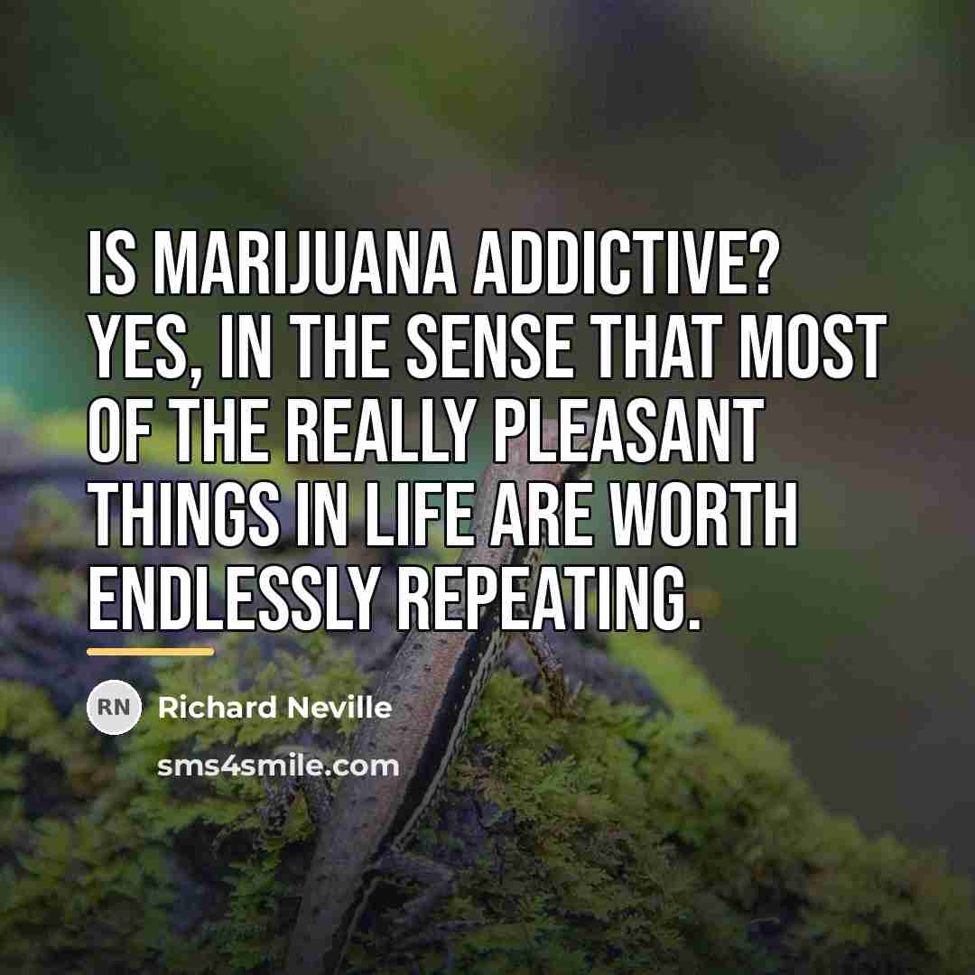 “Is marijuana addictive? Yes, in the sense that most of…” quote by Richard Neville