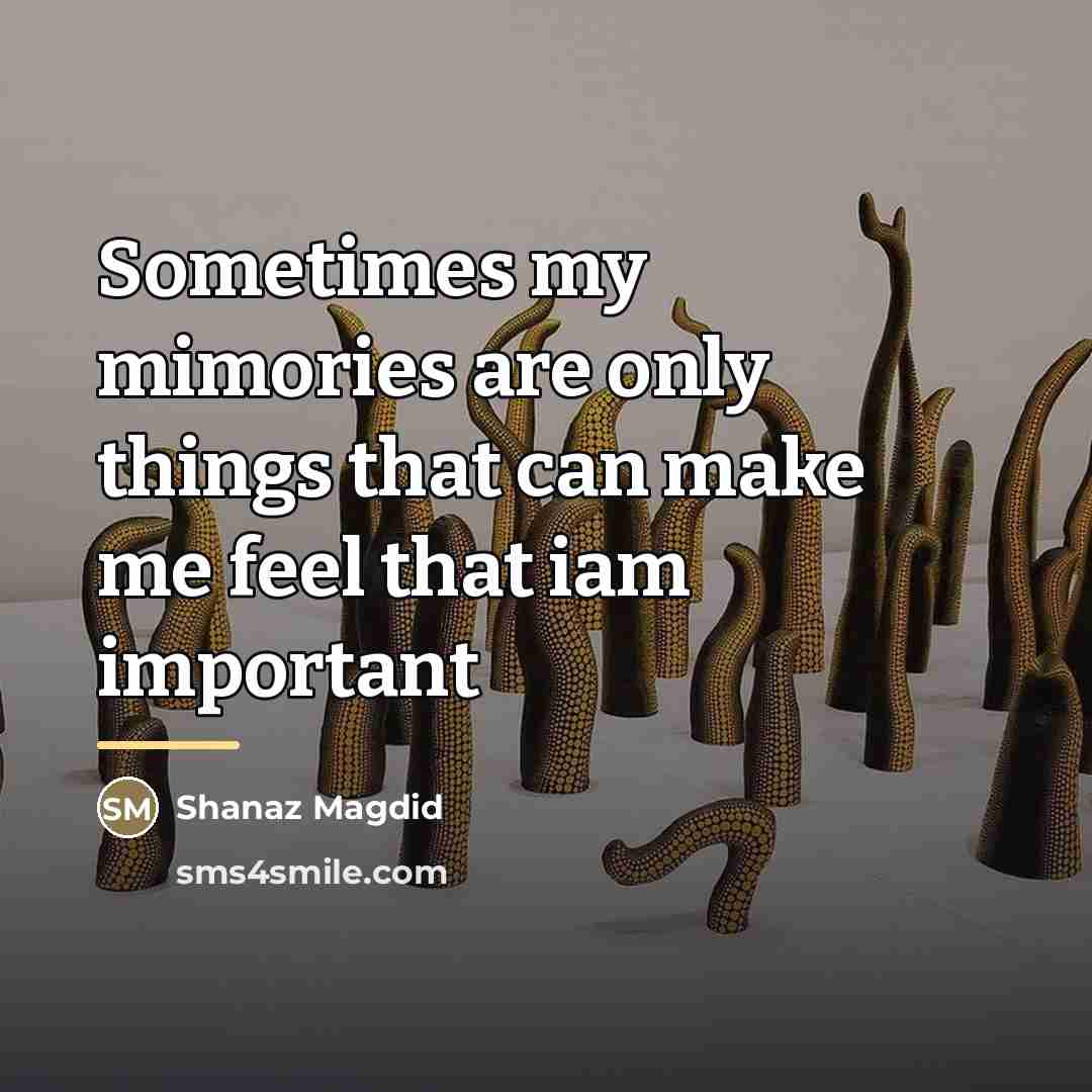 “Sometimes my mimories are only things that can make me feel that iam important” quote by Shanaz Magdid