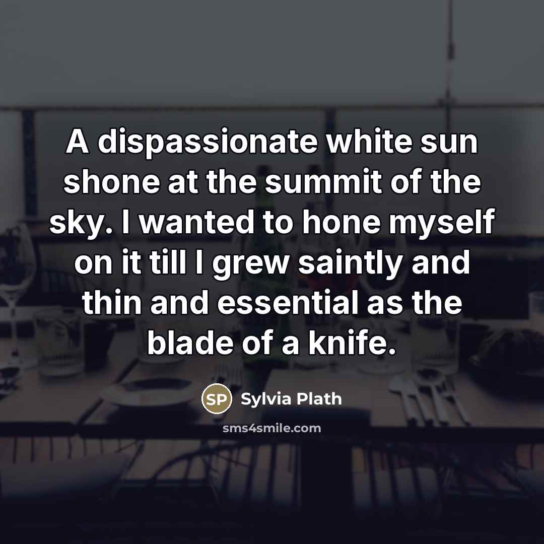 “A dispassionate white sun shone at the summit of the…” quote by Sylvia Plath