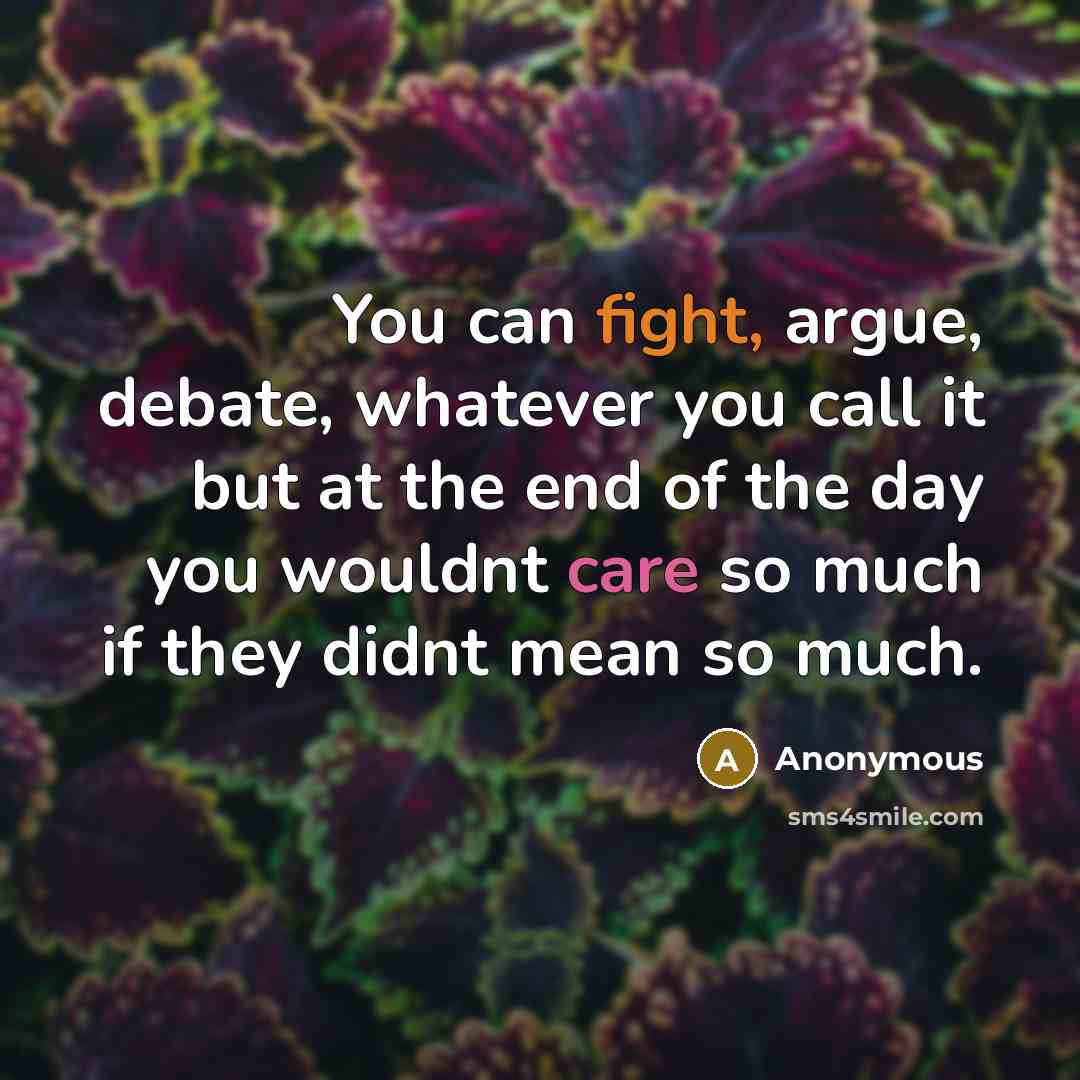 “You can fight, argue, debate, whatever you call it but at the end of the day you wouldnt care so much if they didnt mean so much.” quote by Anonymous