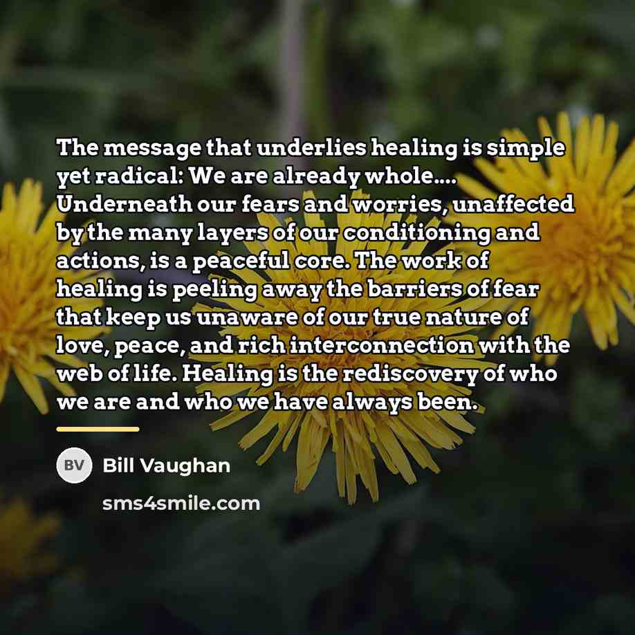 “The message that underlies healing is simple yet radical: We…” quote by Bill Vaughan