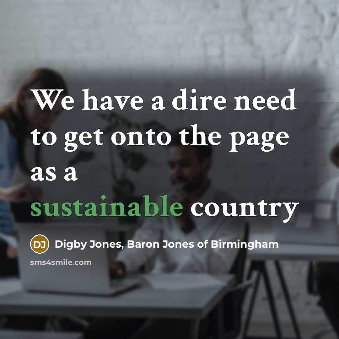 “We have a dire need to get onto the page as a sustainable country” quote by Digby Jones, Baron Jones of Birmingham