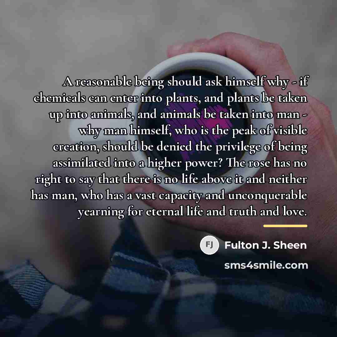 “A reasonable being should ask himself why - if chemicals…” quote by Fulton J. Sheen