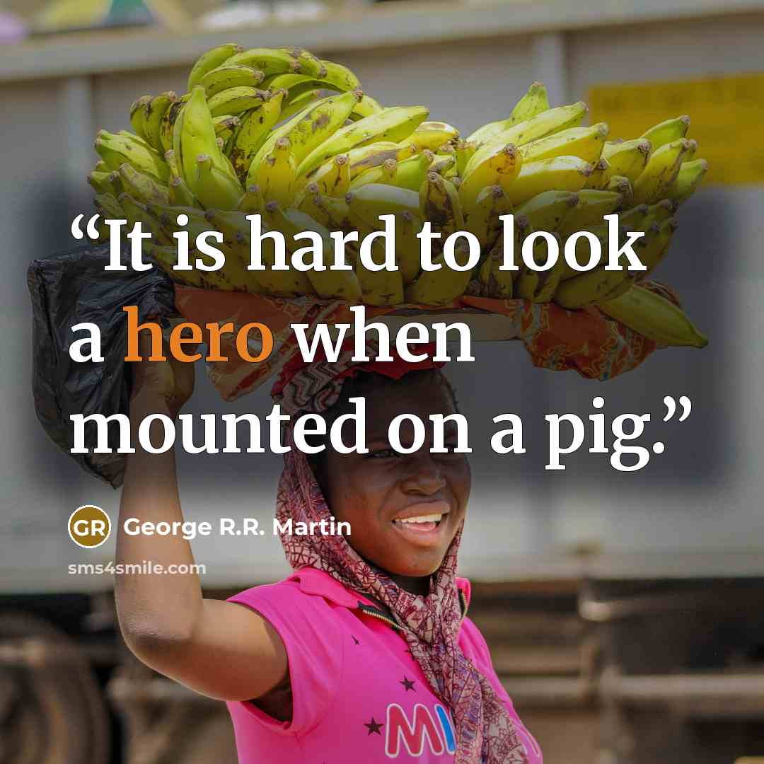 “It is hard to look a hero when mounted on a pig.” quote by George R.R. Martin
