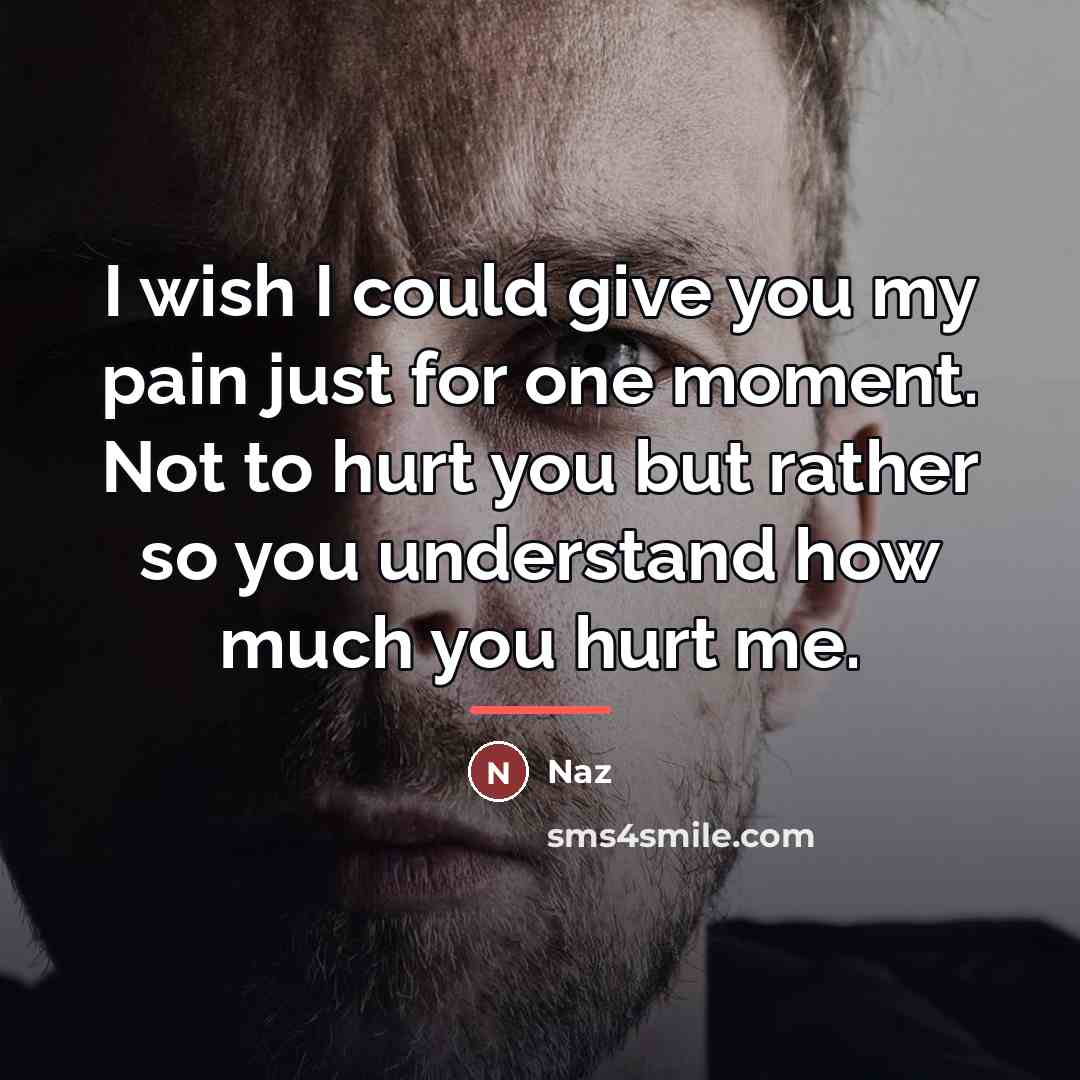 “I wish I could give you my pain just for…” quote by Naz