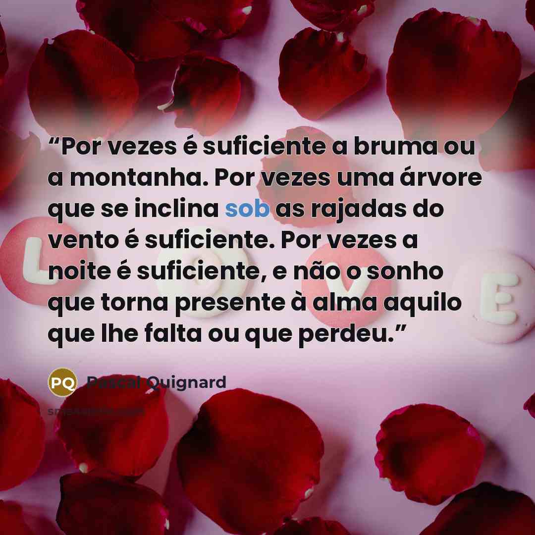 “Por vezes é suficiente a bruma ou a montanha. Por vezes uma árvore que se inclina sob as rajadas do vento é suficiente. Por vezes a noite é suficiente, e não o sonho que torna presente à alma aquilo que lhe falta ou que perdeu.” quote by Pascal Quignard