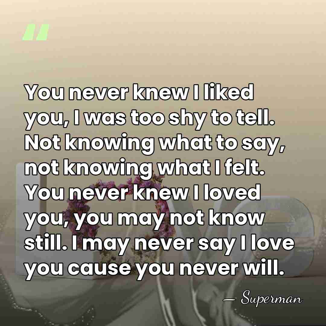 You never knew I liked you, I was too shy to tell.&hellip; - Superman