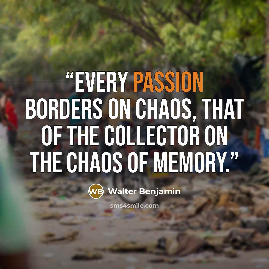 “Every passion borders on chaos, that of the collector on the chaos of memory.” quote by Walter Benjamin