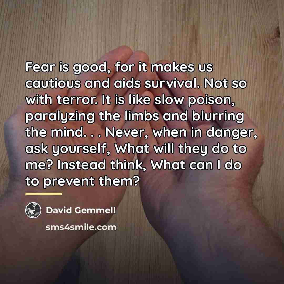 “Fear is good, for it makes us cautious and aids…” quote by David Gemmell