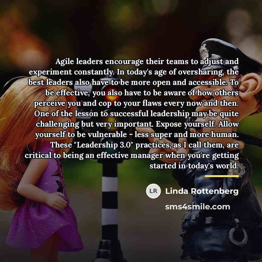 “Agile leaders encourage their teams to adjust and experiment constantly.…” quote by Linda Rottenberg