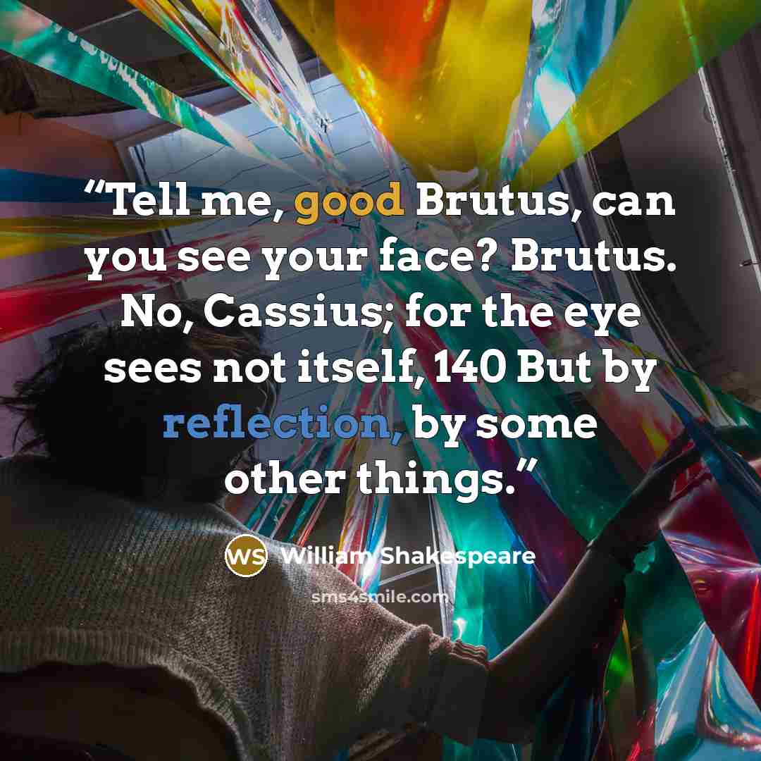 “Tell me, good Brutus, can you see your face? Brutus. No, Cassius; for the eye sees not itself, 140 But by reflection, by some other things.” quote by William Shakespeare