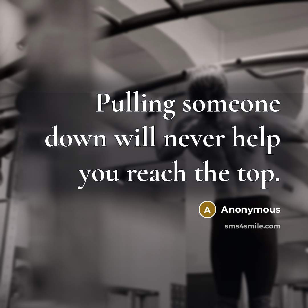 “Pulling someone down will never help you reach the top.” quote by Anonymous