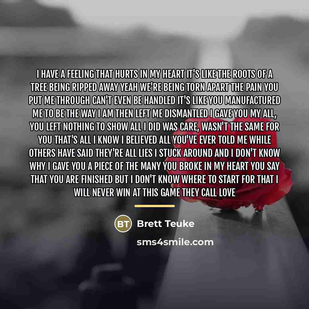 “I have a feeling that hurts in my heart it's…” quote by Brett Teuke