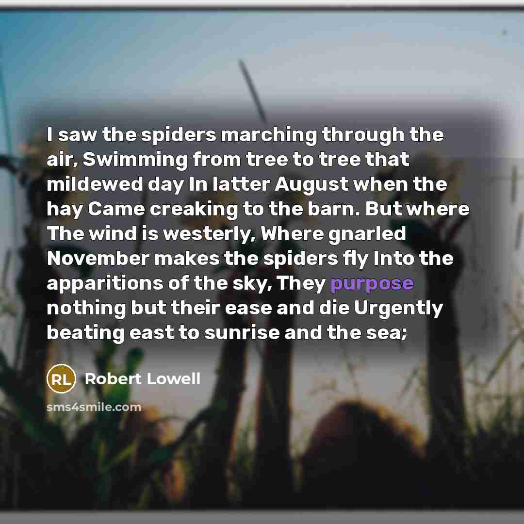 “I saw the spiders marching through the air, Swimming from…” quote by Robert Lowell