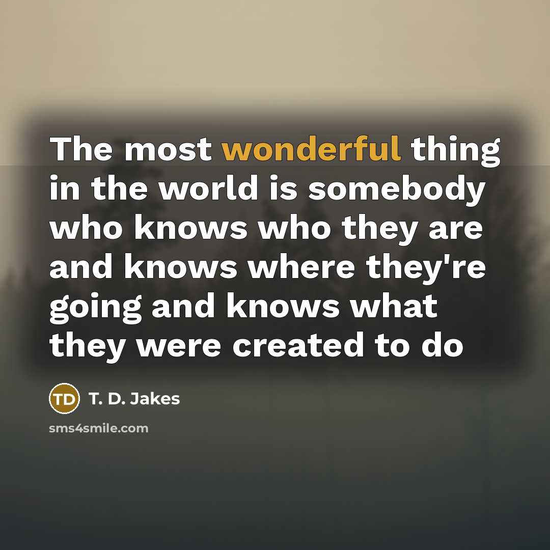 “The most wonderful thing in the world is somebody who…” quote by T. D. Jakes