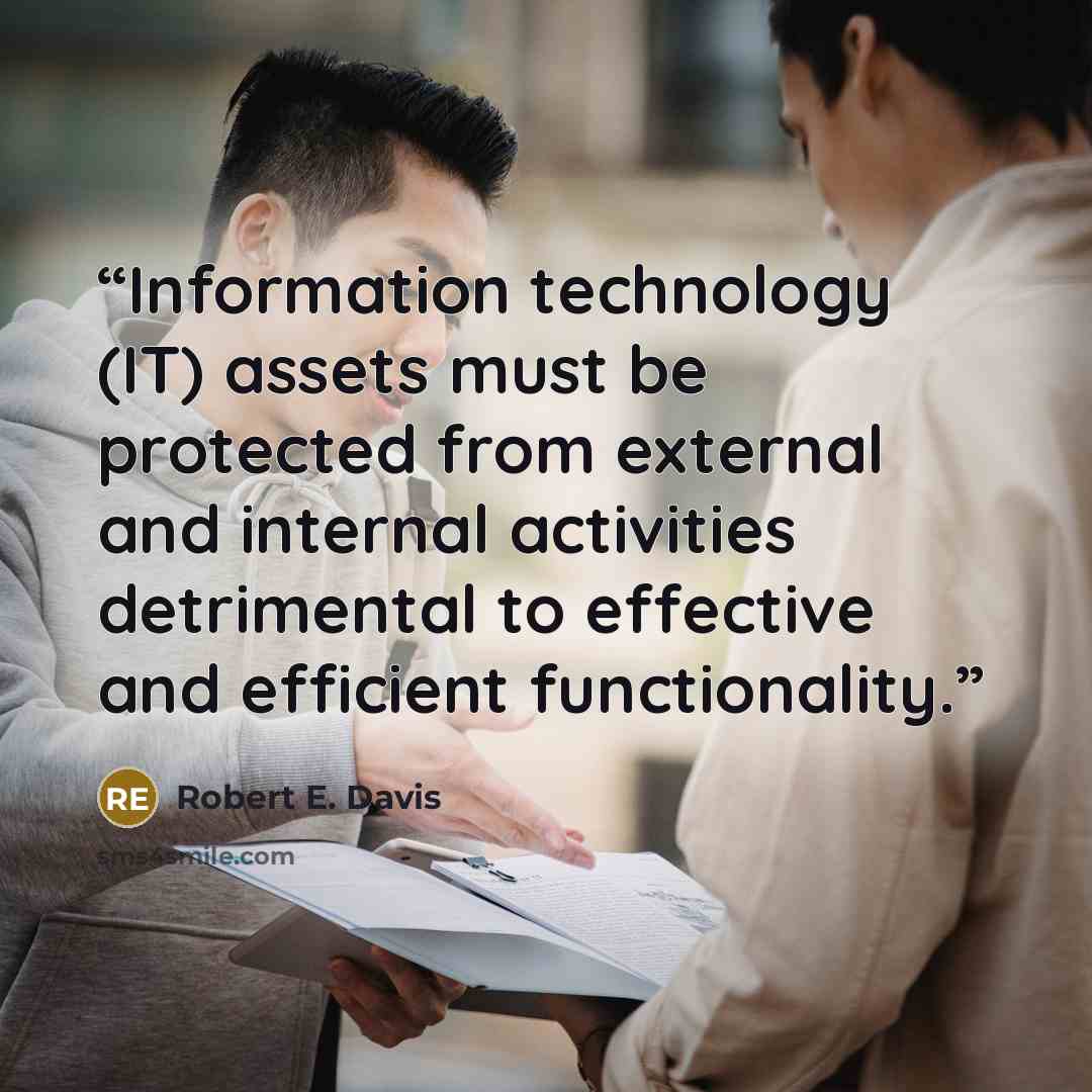 “Information technology (IT) assets must be protected from external and internal activities detrimental to effective and efficient functionality.” quote by Robert E. Davis