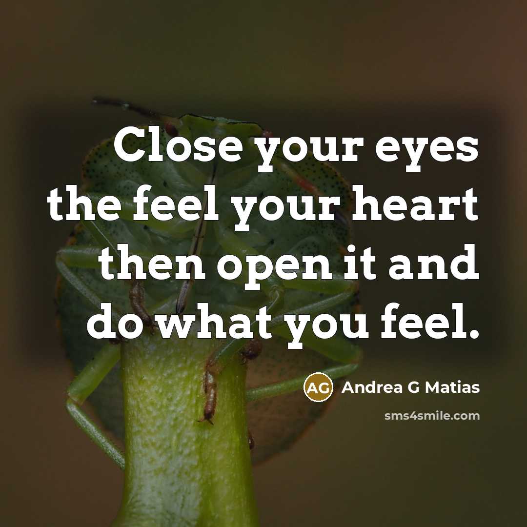 “Close your eyes the feel your heart then open it…” quote by Andrea G Matias