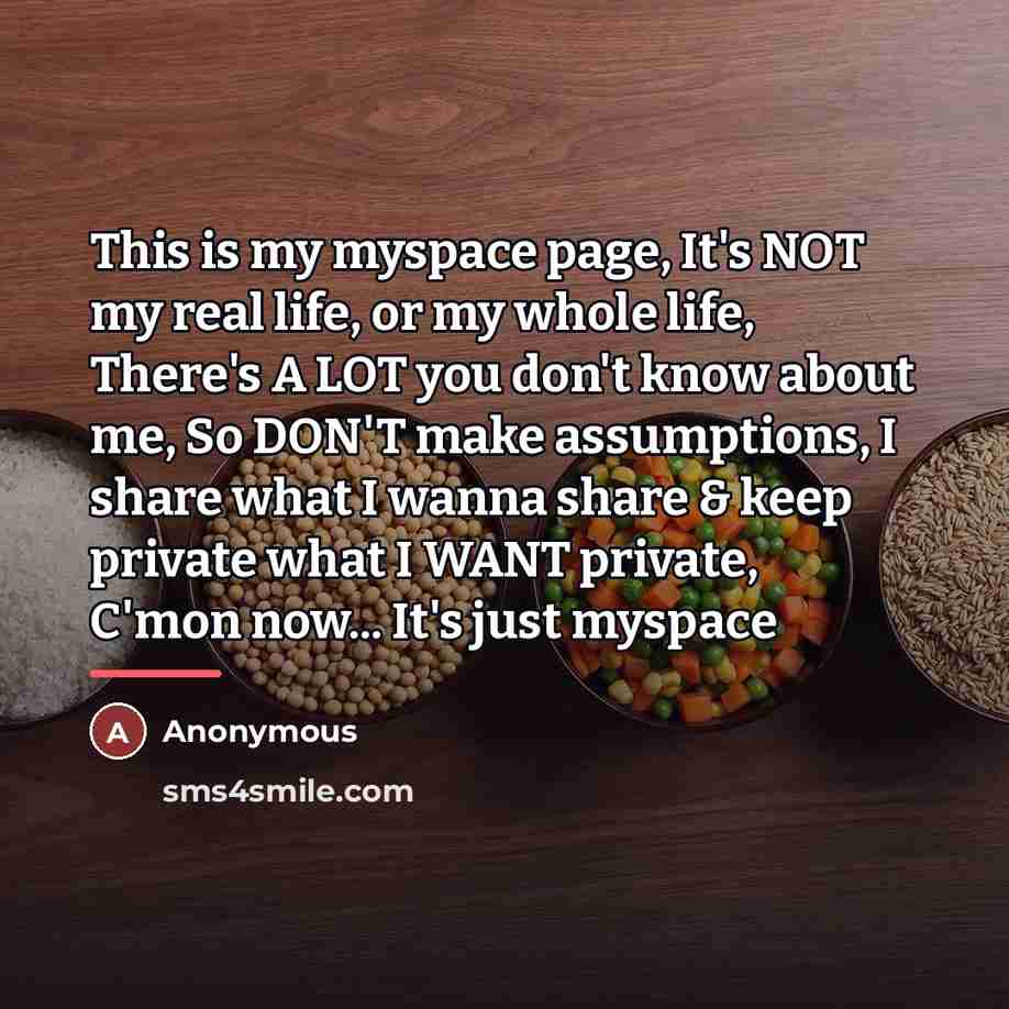 “This is my myspace page, It's NOT my real life,…” quote by Anonymous