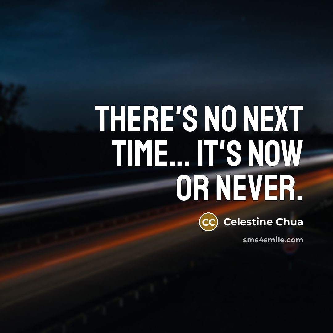 “There's no next time... It's now or never.…” quote by Celestine Chua