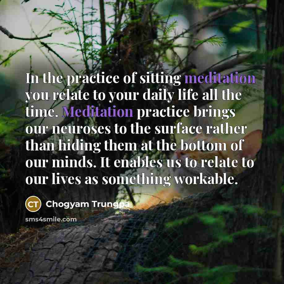 “In the practice of sitting meditation you relate to your…” quote by Chogyam Trungpa