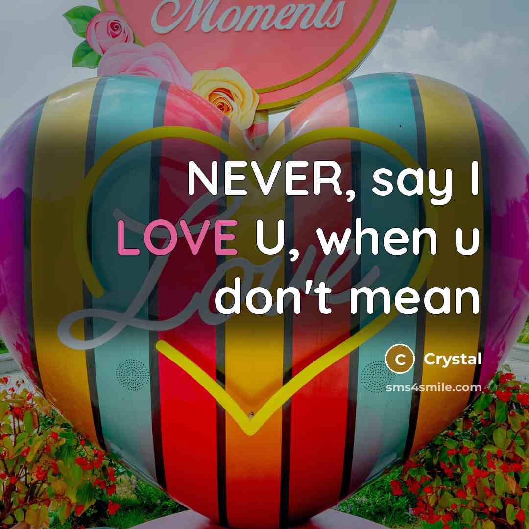 “NEVER, say I LOVE U, when u don't mean…” quote by CrYsTaL