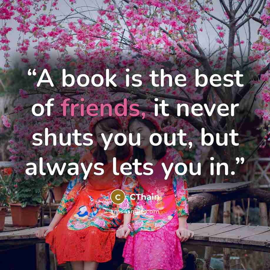 “A book is the best of friends, it never shuts you out, but always lets you in.” quote by CThain