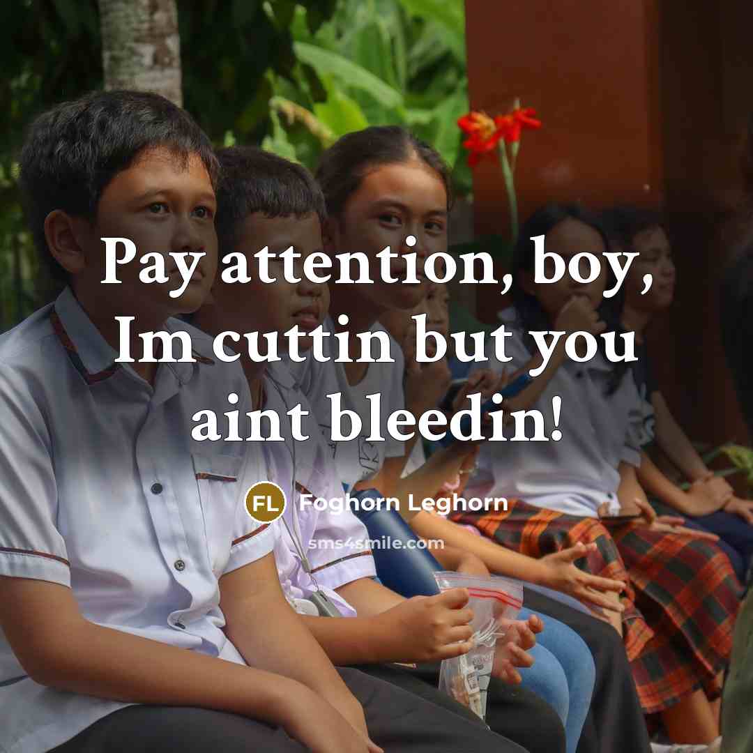 “Pay attention, boy, Im cuttin but you aint bleedin!” quote by Foghorn Leghorn