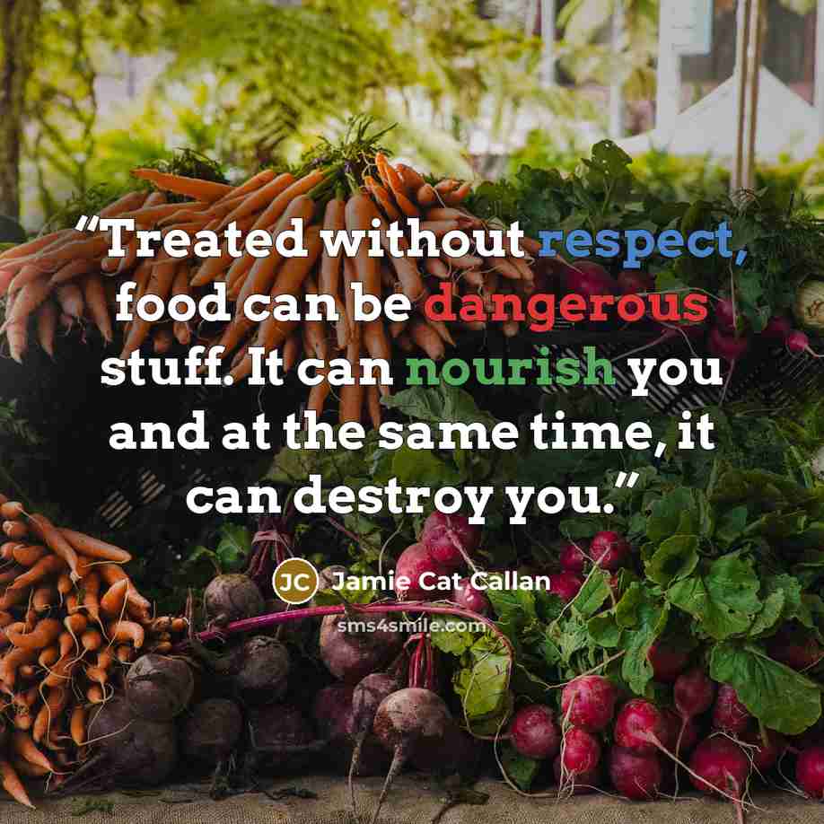 “Treated without respect, food can be dangerous stuff. It can nourish you and at the same time, it can destroy you.” quote by Jamie Cat Callan