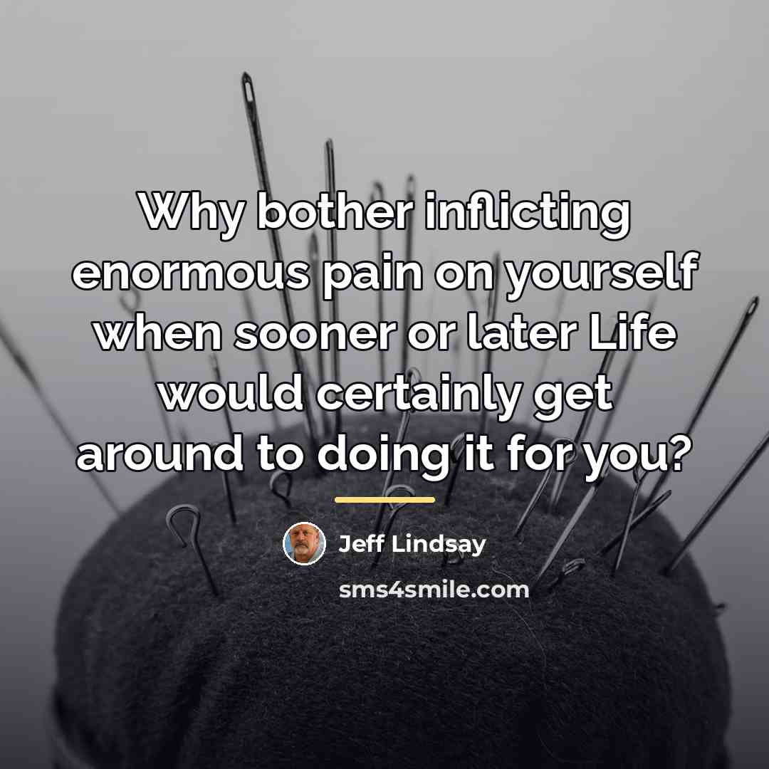 “Why bother inflicting enormous pain on yourself when sooner or…” quote by Jeff Lindsay