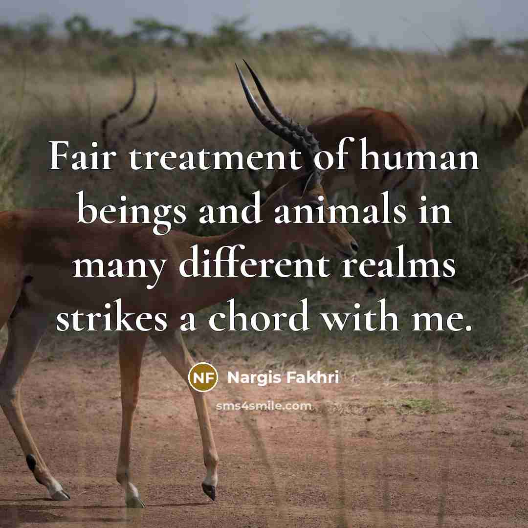 “Fair treatment of human beings and animals in many different realms strikes a chord with me.” quote by Nargis Fakhri