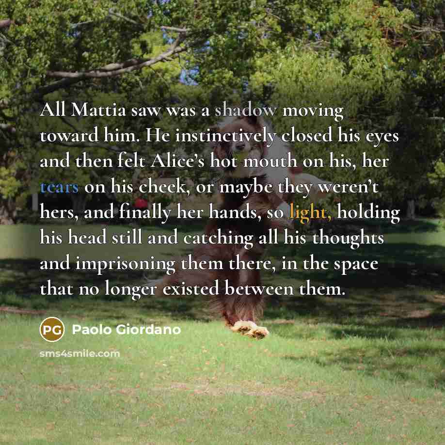 “All Mattia saw was a shadow moving toward him. He…” quote by Paolo Giordano
