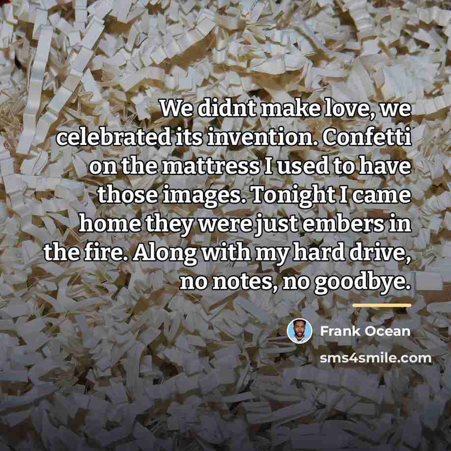 “We didnt make love, we celebrated its invention. Confetti on…” quote by Frank Ocean