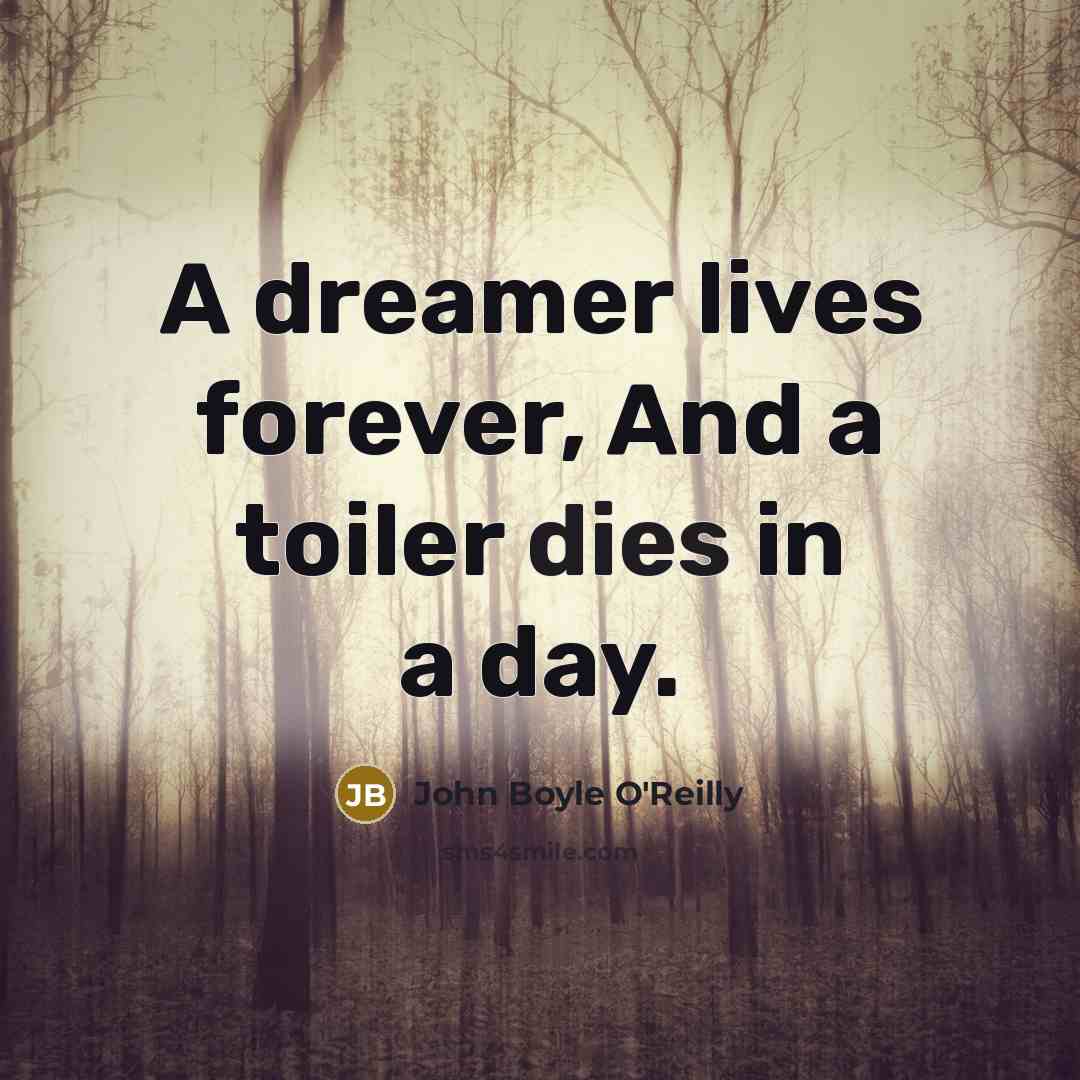 “A dreamer lives forever, And a toiler dies in a…” quote by John Boyle O'Reilly