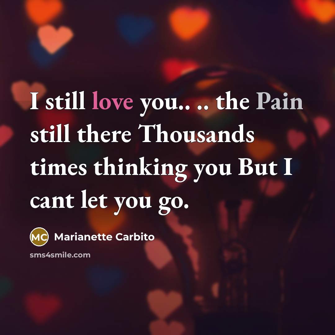 “I still love you.. .. the Pain still there Thousands times thinking you But I cant let you go.” quote by Marianette Carbito
