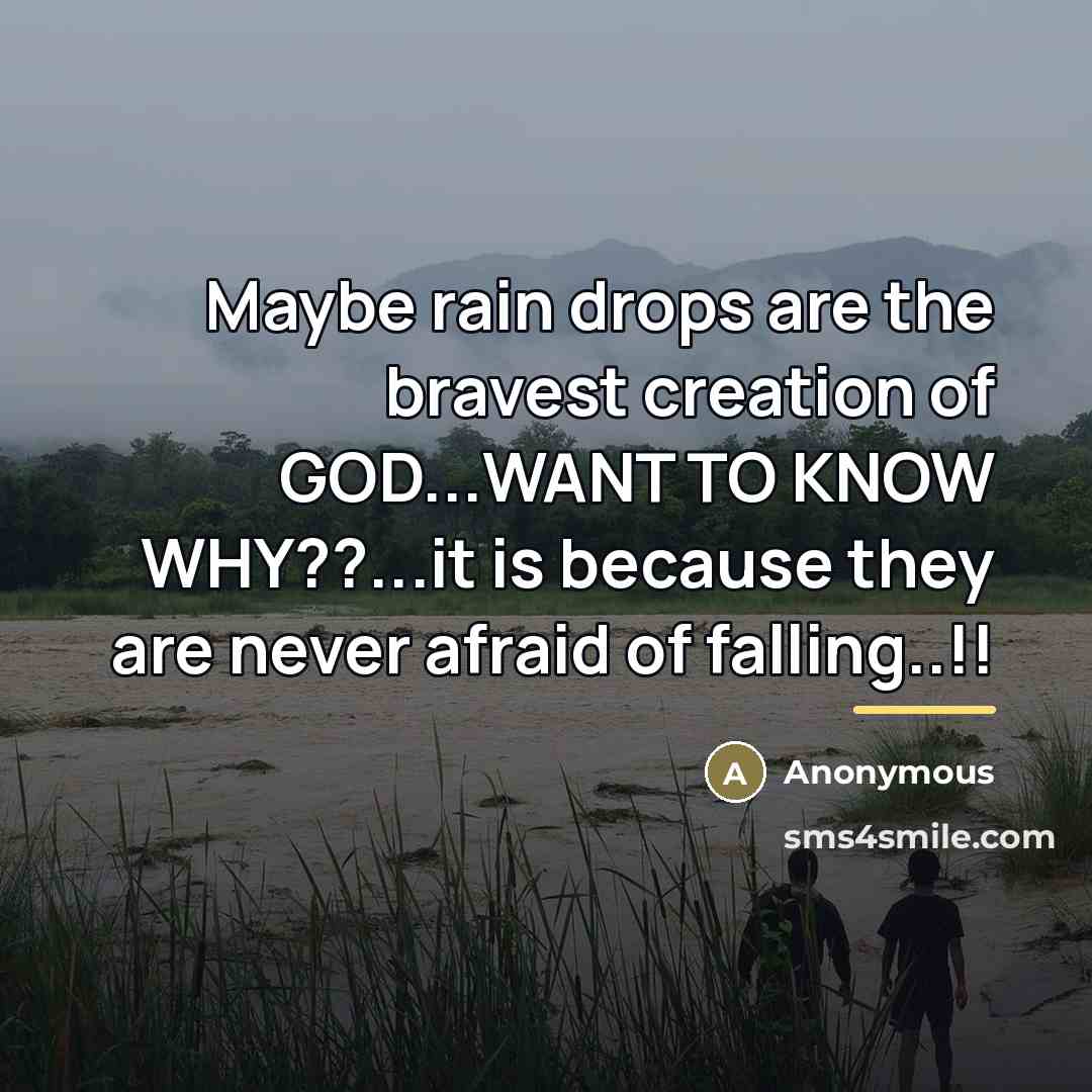 “Maybe rain drops are the bravest creation of GOD...WANT TO…” quote by Anonymous