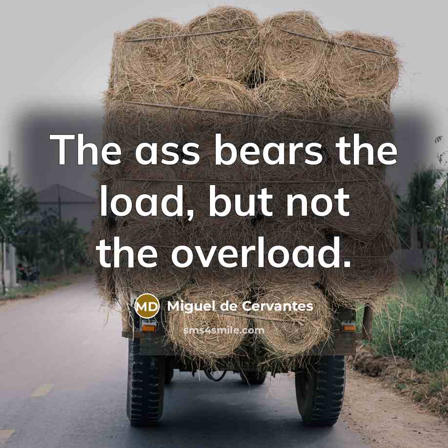 “The ass bears the load, but not the overload.…” quote by Miguel de Cervantes