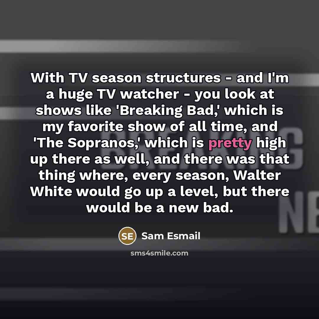 “With TV season structures - and I'm a huge TV…” quote by Sam Esmail