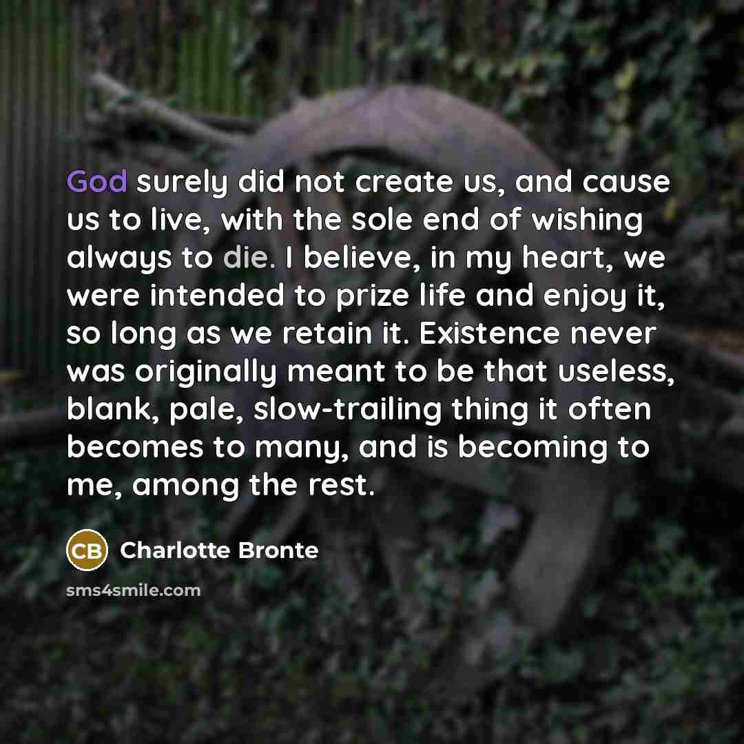“God surely did not create us, and cause us to…” quote by Charlotte Bronte