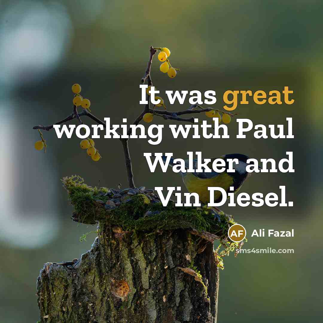 “It was great working with Paul Walker and Vin Diesel.…” quote by Ali Fazal