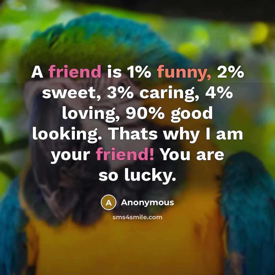 “A friend is 1% funny, 2% sweet, 3% caring, 4%…” quote by Anonymous
