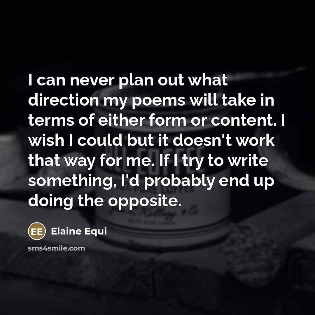 “I can never plan out what direction my poems will…” quote by Elaine Equi