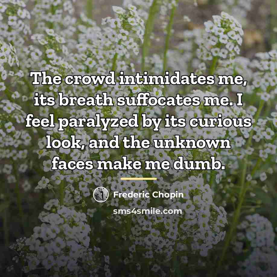 “The crowd intimidates me, its breath suffocates me. I feel…” quote by Frederic Chopin